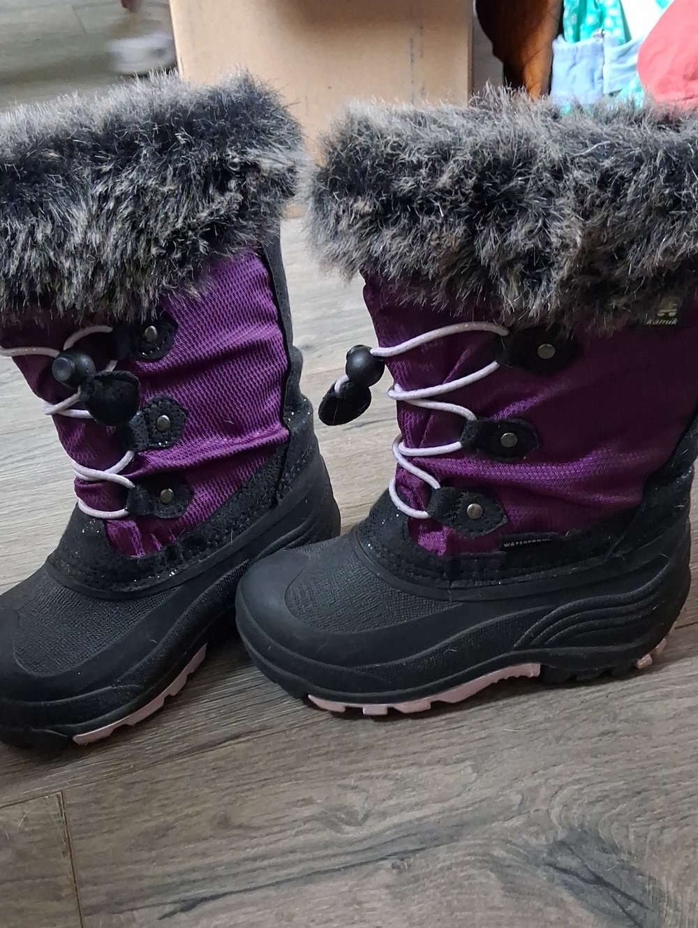 Kamik Kids Purple and Black Winter Boots with Faux Fur Trim